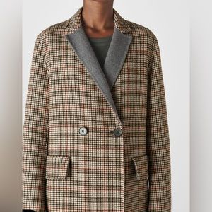 WHISTLES Check Double Faced Wool Coat
